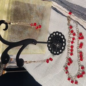 Bracelet and earrings,925 silver, red crystals,3 1/2 inches close